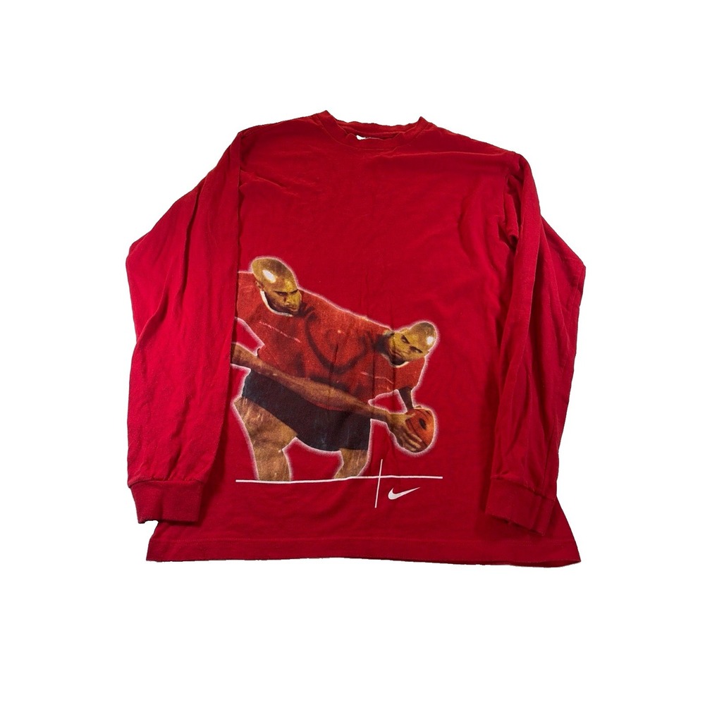 Vintage 90s Nike Hoops Basketball Long Sleeve Shirt Red Made USA MENS XL GRAPHIC